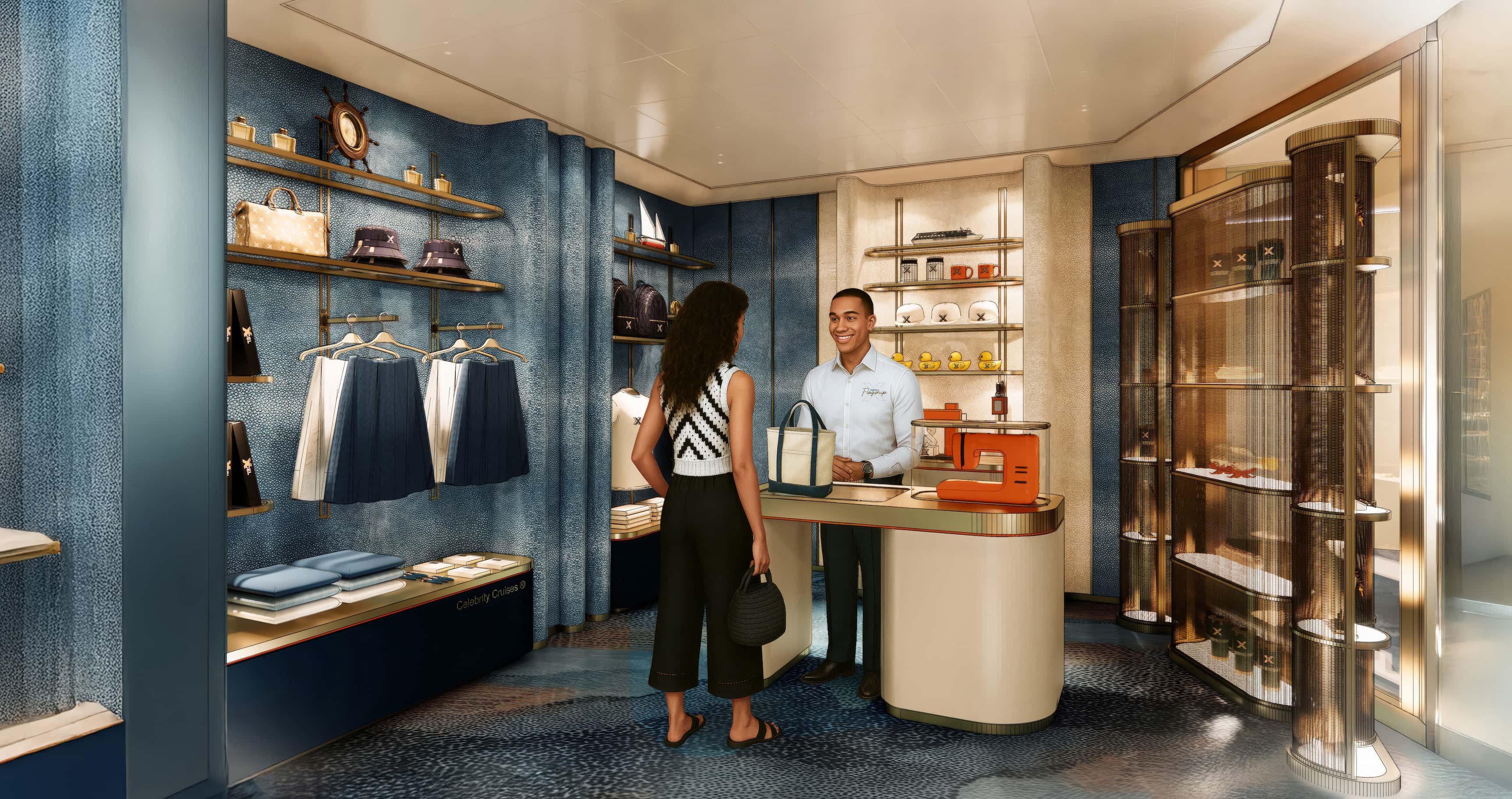 A woman buying a bag in a high end shop